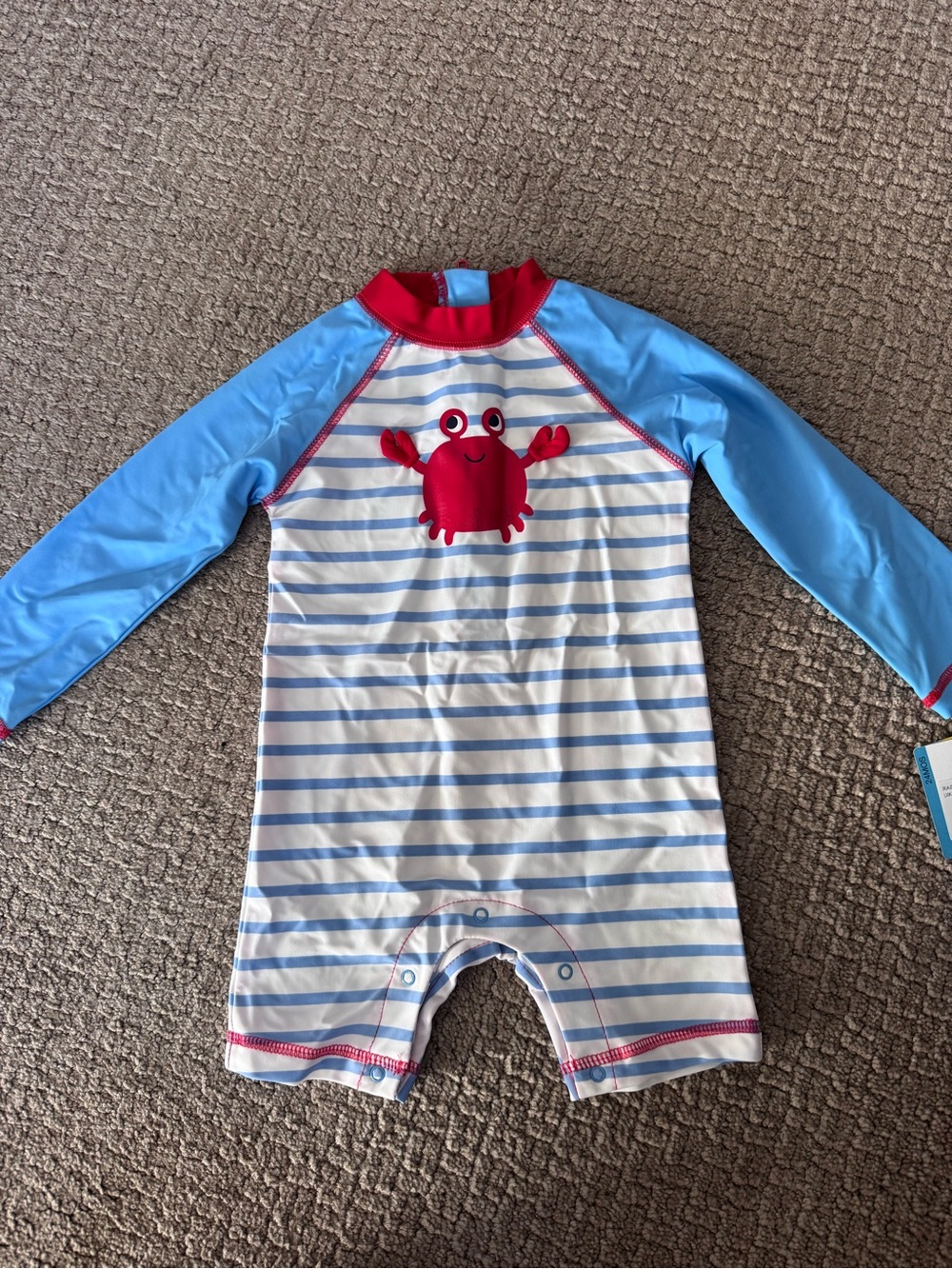 Little Me Blue and Red Crab Stripe Kids Rashguard Swimsuit
